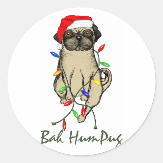 Mops Dog Bah Humpug Weihnachten Runder Aufkleber (Vorderseite)