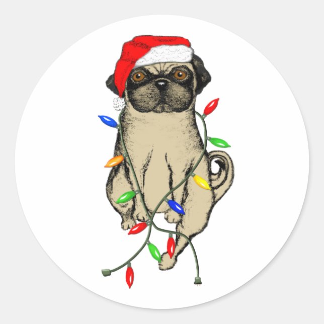 Mops Dog Bah Humpug Weihnachten Runder Aufkleber (Vorderseite)