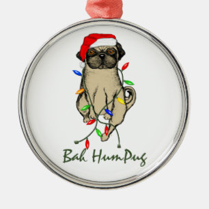 Mops Dog Bah Humpug Weihnachten Silbernes Ornament