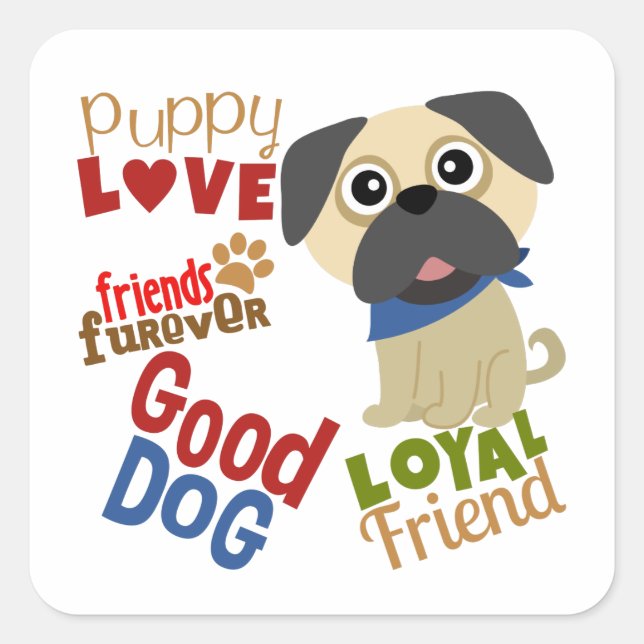 Mops Dog Bester Freund Quadratischer Aufkleber (Vorderseite)