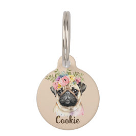 MOPS Dog Blume Aquarellfarben Haustiermarke