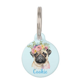 MOPS Dog Blume Aquarellfarben Haustiermarke