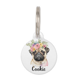 MOPS Dog Blume Aquarellfarben Haustiermarke