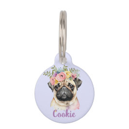 MOPS Dog Blume Aquarellfarben Haustiermarke