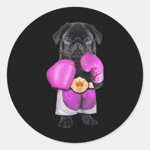 Mops Dog Boxing Funny Fitness Gym Workout Runder Aufkleber