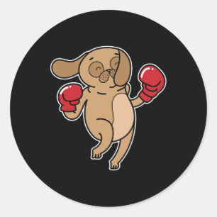 Mops Dog Boxing Runder Aufkleber