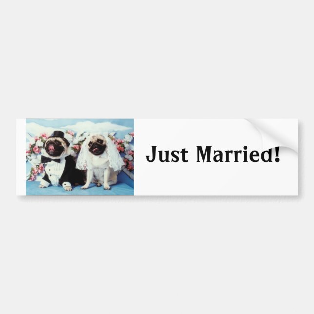Mops Dog Bride & Groom Wedding Autoaufkleber (Vorne)