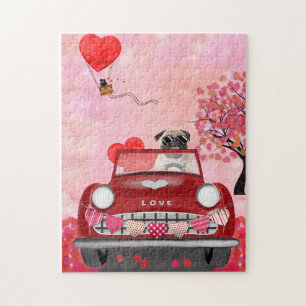 Mops Dog Car mit Herzvalentiner
