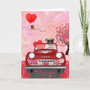Mops Dog Car mit Herzvalentiner Karte