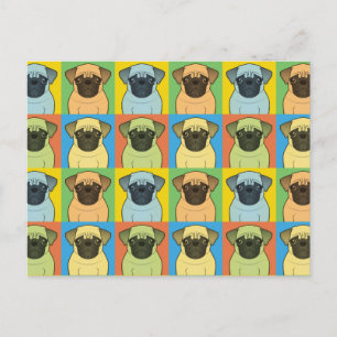 Mops Dog Cartoon Pop-Art Postkarte