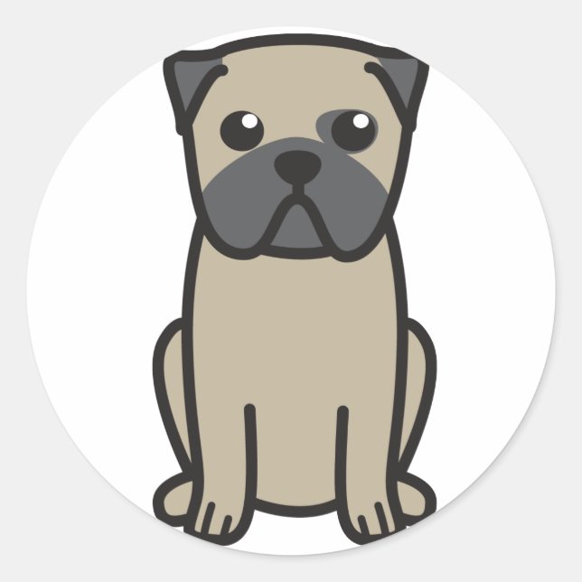 Mops Dog Cartoon Runder Aufkleber (Vorderseite)