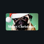 Mops Dog Christmas Adressaufkleber<br><div class="desc">Niedlicher Mops mit einer Weihnachtsmannmütze.</div>