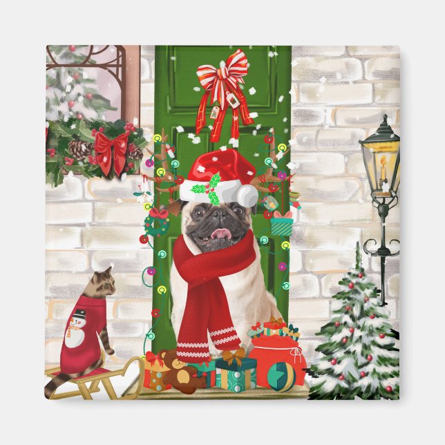 Mops Dog Christmas Magnet (Vorne)