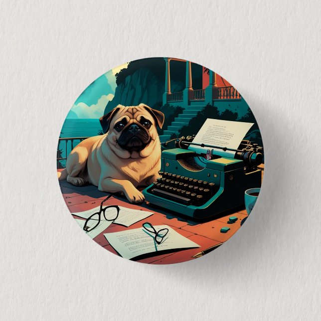 Mops Dog Gentleman Vintag Button (Vorderseite)