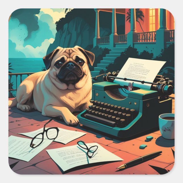 Mops Dog Gentleman Vintag Quadratischer Aufkleber (Vorderseite)