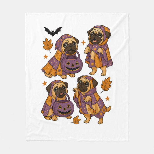 Mops Dog Ghost Halloween Spooky Fleecedecke (Vorderseite)