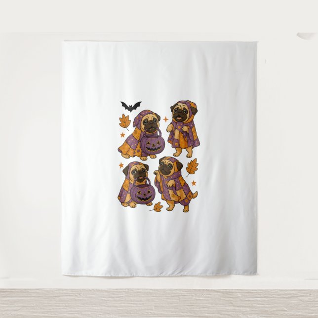 Mops Dog Ghost Halloween Spooky Wandteppich (Vorderseite)