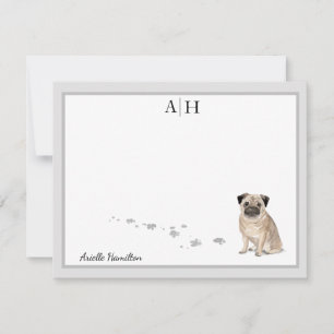 Mops Dog Grau-Grenze Monogramm Personalisierte Mitteilungskarte