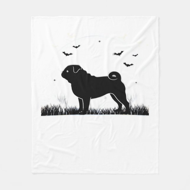 Mops Dog - Halloween Moon Silhouette Classic T-Shi Fleecedecke (Vorderseite)