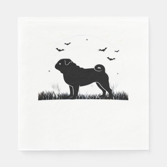 Mops Dog - Halloween Moon Silhouette Classic T-Shi Serviette (Vorderseite)