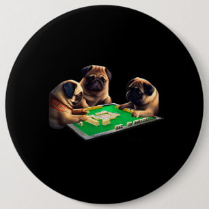Mops Dog Mahjong Funny mit Letters Mens Funny Clot Button