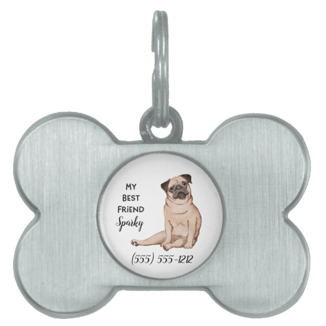 Mops Dog Mein bester Freund, eigener Hundename Kno Tiermarke (Vorderseite)