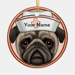 Mops Dog Nurse Keramik Ornament