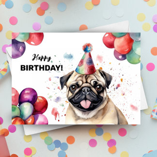 Mops Dog Portrait Niedlichen Haustier Party Happy Karte