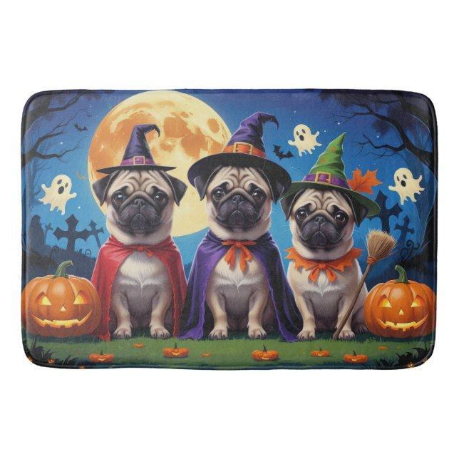 Mops Dog Pumpkin Halloween Funny Badematte (Vorderseite)