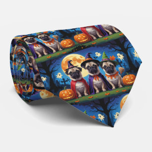 Mops Dog Pumpkin Halloween Funny Krawatte