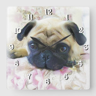 Mops Dog Quadratische Wanduhr