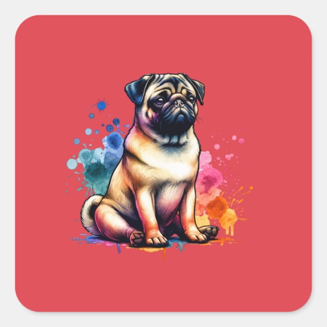 Mops Dog Quadratischer Aufkleber (Vorderseite)