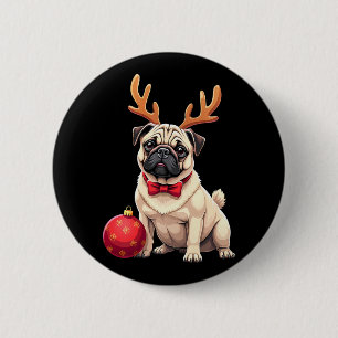 Mops Dog Reindeer Xmas Dog Lover Funny Family Chri Button