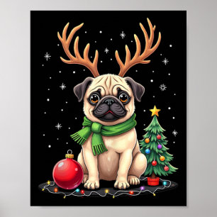 Mops Dog Reindeer Xmas Dog Lover Funny Family Chri Poster