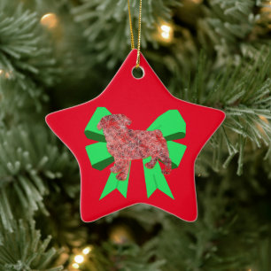 Mops Dog Silhouette Green Bow Weihnachten Keramik Ornament