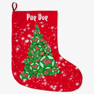 Mops Dog Silhouette Weihnachten Big Tree Großer Weihnachtsstrumpf