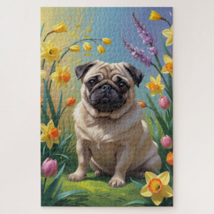 Mops Dog Spring Blumen Malerei