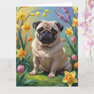 Mops Dog Spring Blumen Malerei Karte