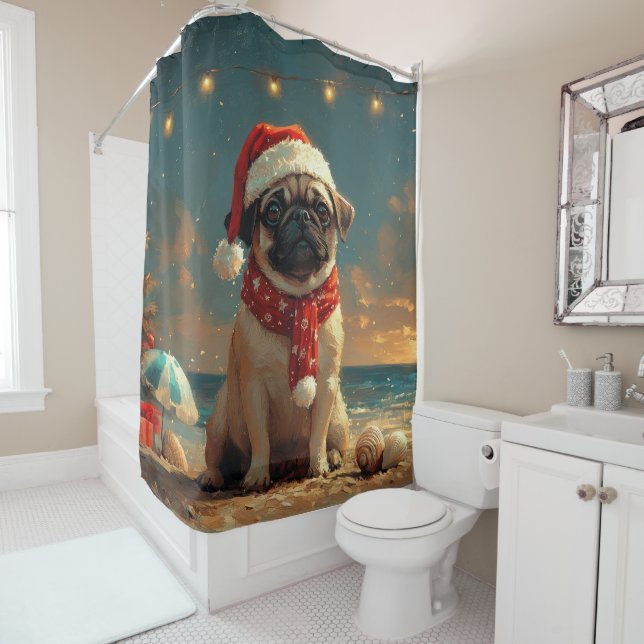 Mops Dog Vintager Strand Duschvorhang (Beispiel)