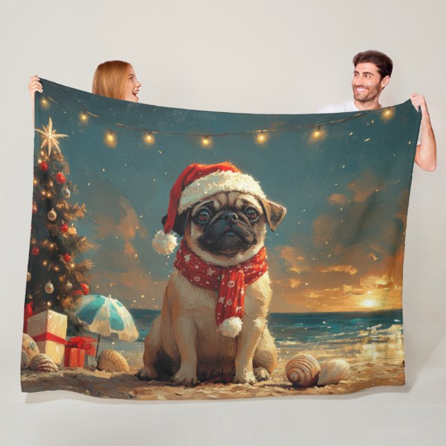 Mops Dog Vintager Strand Fleecedecke (Beispiel)