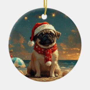 Mops Dog Vintager Strand Keramik Ornament