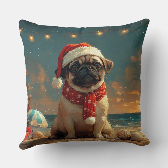 Mops Dog Vintager Strand Kissen (Rückseite)