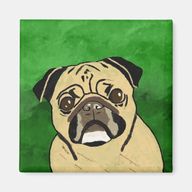 Mops Dog Watercolor Kunstvoll wandern im Valle Ver Magnet (Vorne)