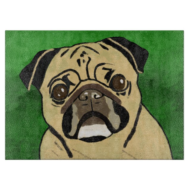 Mops Dog Watercolor Kunstvoll wandern im Valle Ver Schneidebrett (Vorderseite)
