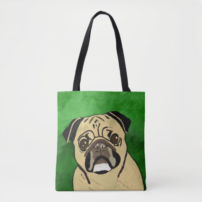 Mops Dog Watercolor Kunstvoll wandern im Valle Ver Tasche (Vorderseite)