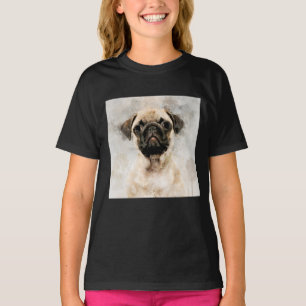 Mops Dog Watercolor Portrait 01 T-Shirt