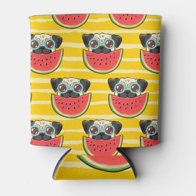 Mops Dog Watermelon: Sommer nahtlos. Dosenkühler (Vorderseite)
