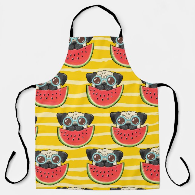 Mops Dog Watermelon: Sommer nahtlos. Schürze (Vorderseite)