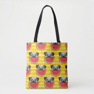 Mops Dog Watermelon: Sommer nahtlos. Tasche