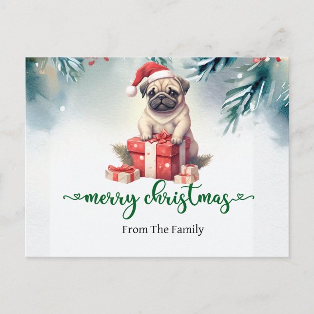 Mops Dog Weihnachten Thema Postkarte (Vorderseite)